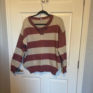 Wishlist Burgundy and Cream Striped Sweater